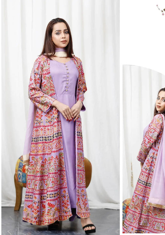 SOFIA KHAS | Embroidered Linen Mother & Daughter Readymade | JS163 (Lilac) - NTBR