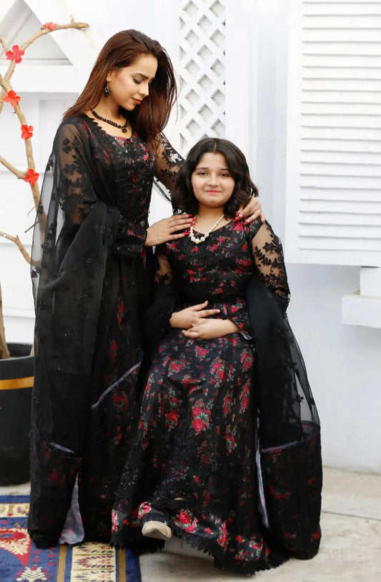 SOFIA KHAS | Embroidered Net Mother & Daughter Readymade | JS164 (Black) - NTBR