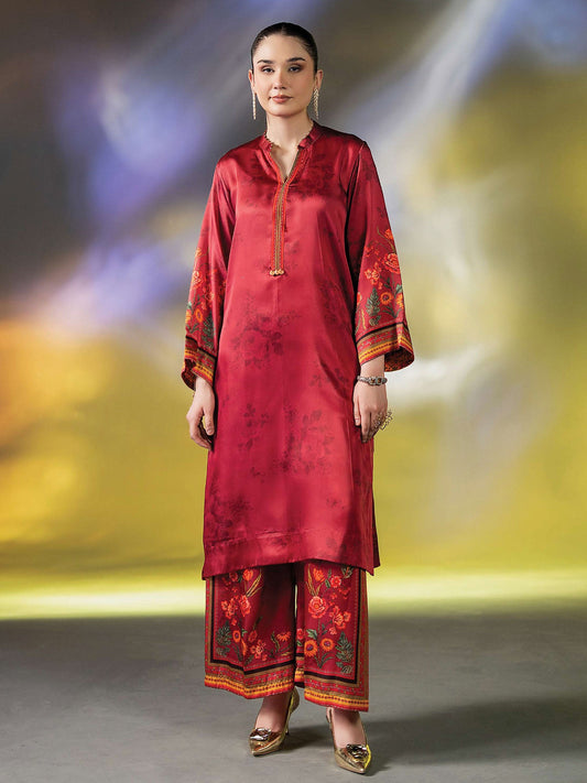 Ally's "Gulzar" Luxury Silk 2-Piece Suit (EA29) - Dark Pink