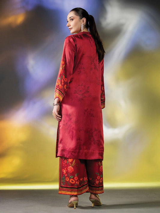 Ally's "Gulzar" Luxury Silk 2-Piece Suit (EA29) - Dark Pink