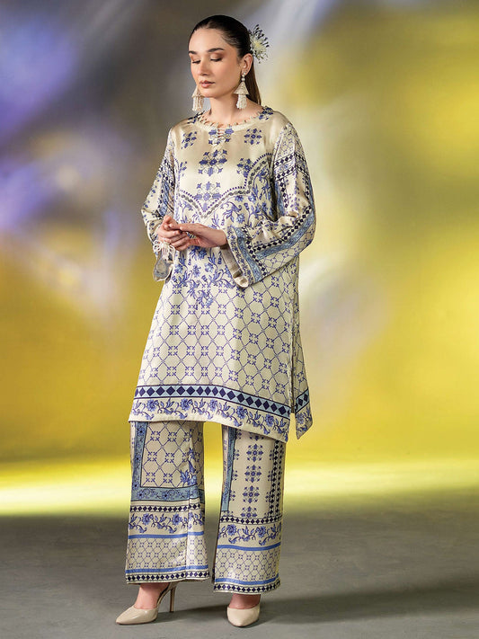 Ally's "Gulzar" Luxury Silk 2-Piece Suit (EA32) - Ice Blue