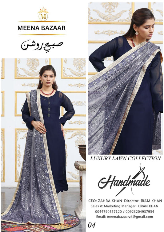 Ntbr Chiffon With Heavy Dupatta - Blue - NTBR