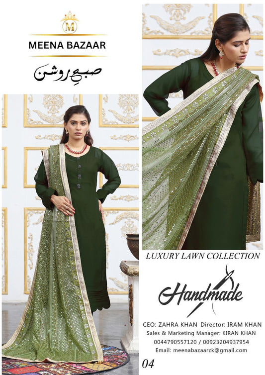 Ntbr Chiffon With Heavy Dupatta - Green - NTBR