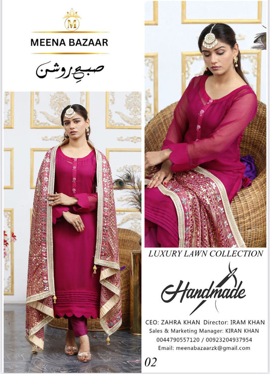 Ntbr Chiffon With Heavy Dupatta - pink - NTBR